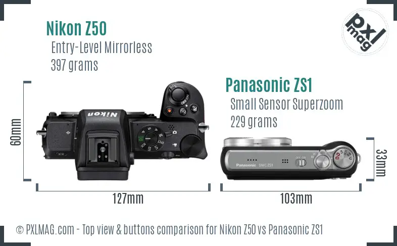 Nikon Z50 vs Panasonic ZS1 top view buttons comparison