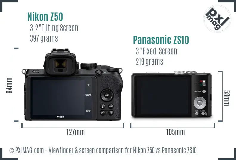 Nikon Z50 vs Panasonic ZS10 Screen and Viewfinder comparison