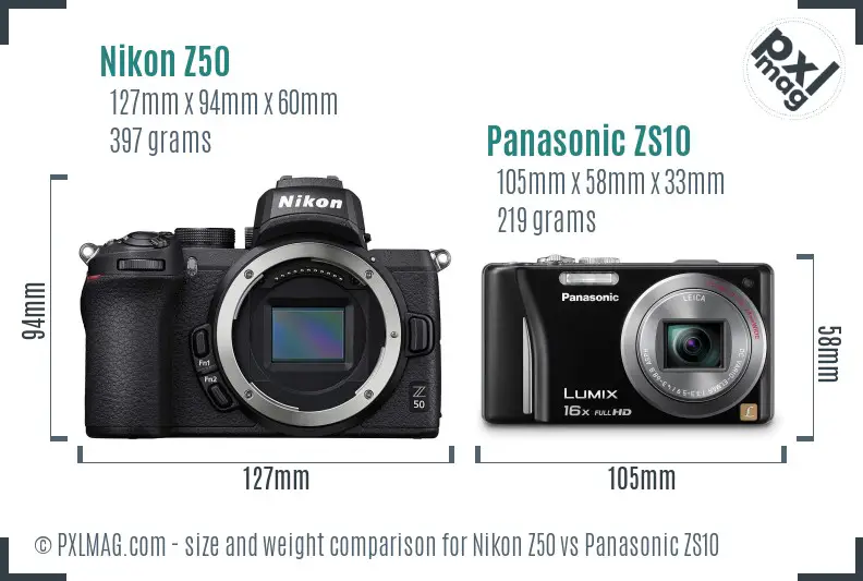 Nikon Z50 vs Panasonic ZS10 size comparison