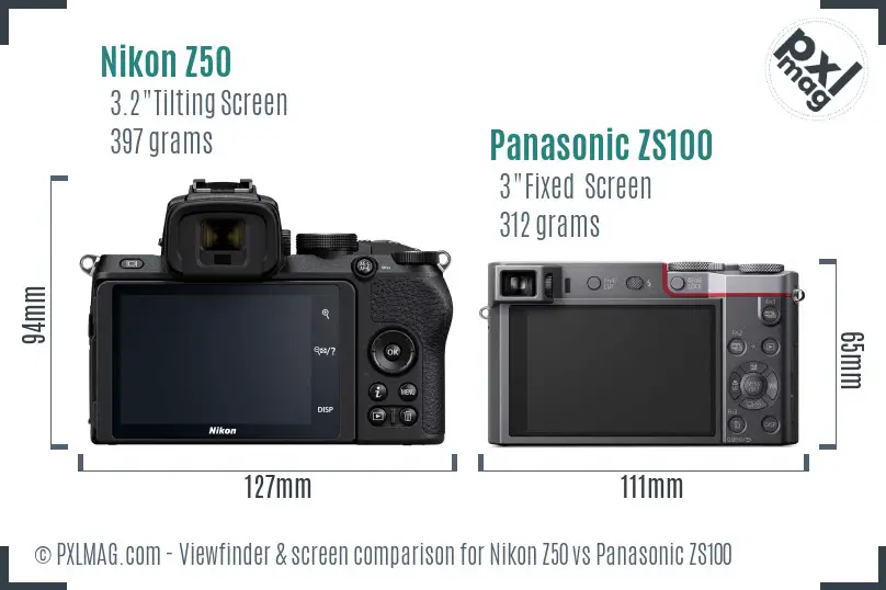 Nikon Z50 vs Panasonic ZS100 Screen and Viewfinder comparison