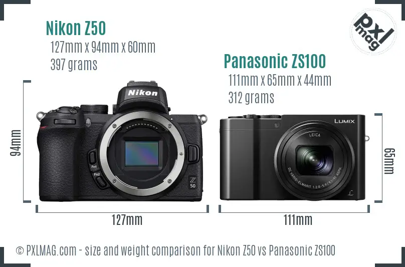 Nikon Z50 vs Panasonic ZS100 size comparison