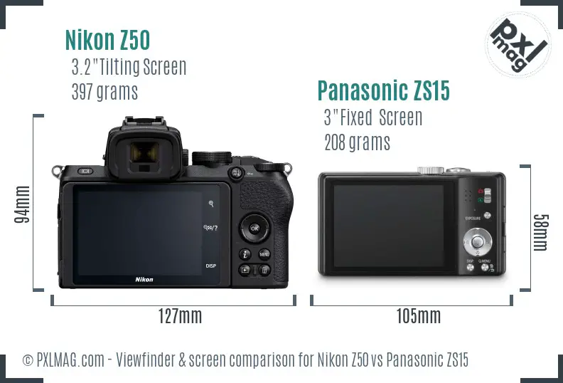 Nikon Z50 vs Panasonic ZS15 Screen and Viewfinder comparison