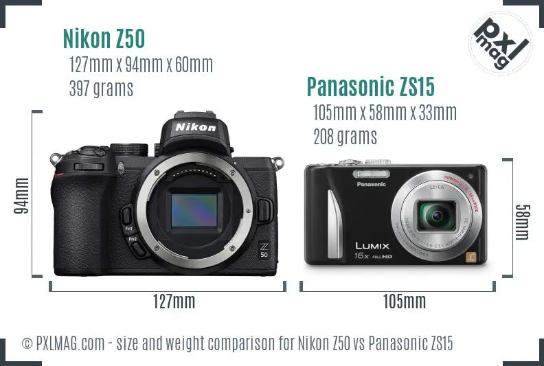Nikon Z50 vs Panasonic ZS15 size comparison