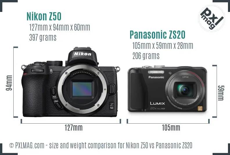Nikon Z50 vs Panasonic ZS20 size comparison