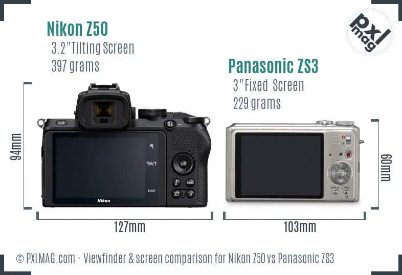 Nikon Z50 vs Panasonic ZS3 Screen and Viewfinder comparison