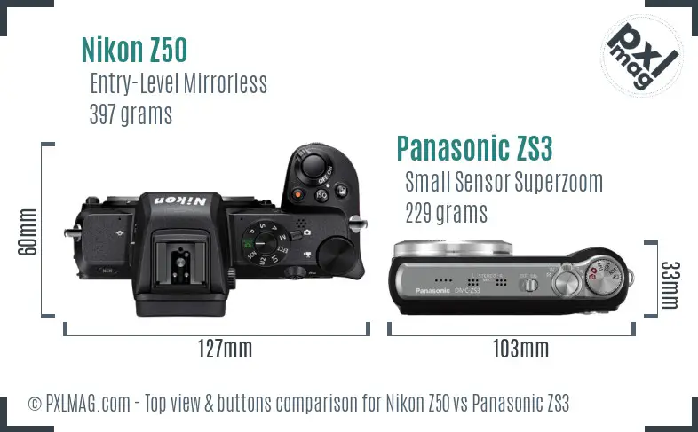 Nikon Z50 vs Panasonic ZS3 top view buttons comparison