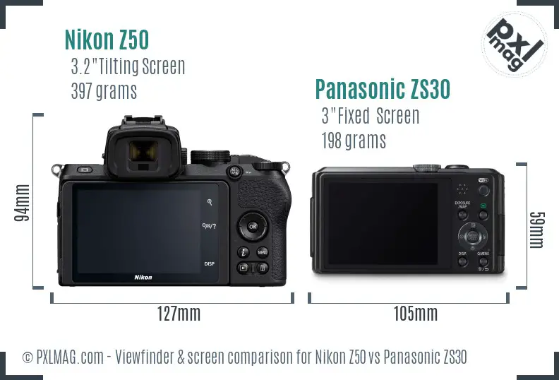 Nikon Z50 vs Panasonic ZS30 Screen and Viewfinder comparison