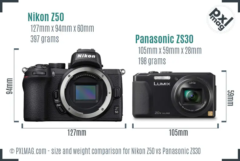 Nikon Z50 vs Panasonic ZS30 size comparison