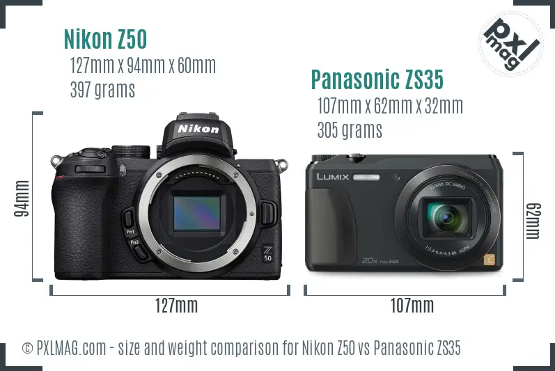 Nikon Z50 vs Panasonic ZS35 size comparison