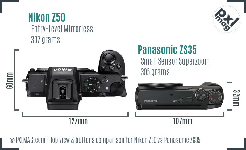 Nikon Z50 vs Panasonic ZS35 top view buttons comparison
