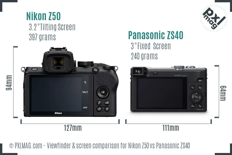 Nikon Z50 vs Panasonic ZS40 Screen and Viewfinder comparison