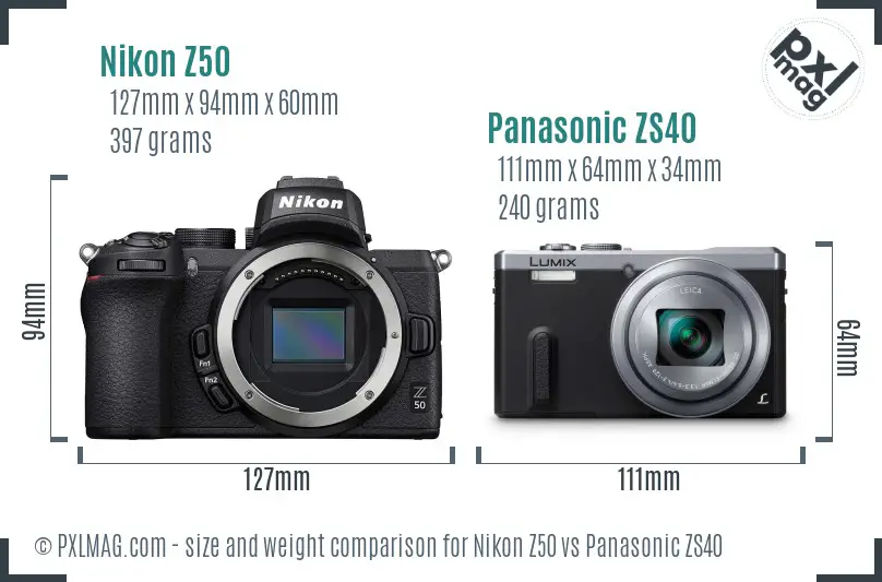Nikon Z50 vs Panasonic ZS40 size comparison