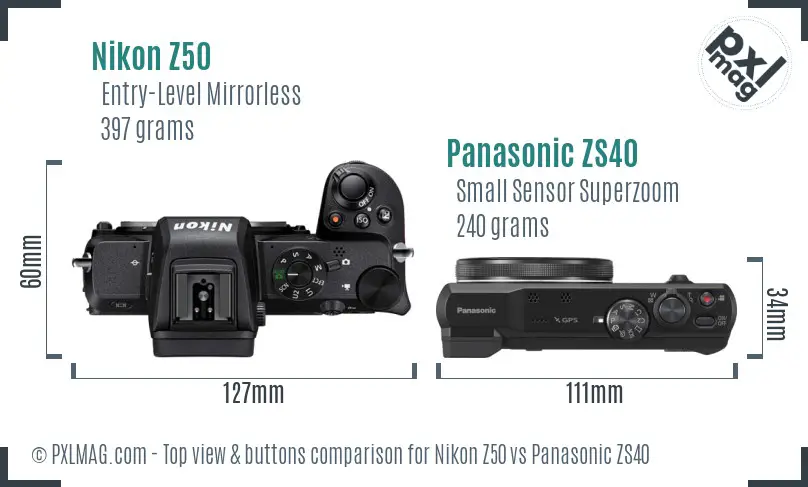 Nikon Z50 vs Panasonic ZS40 top view buttons comparison
