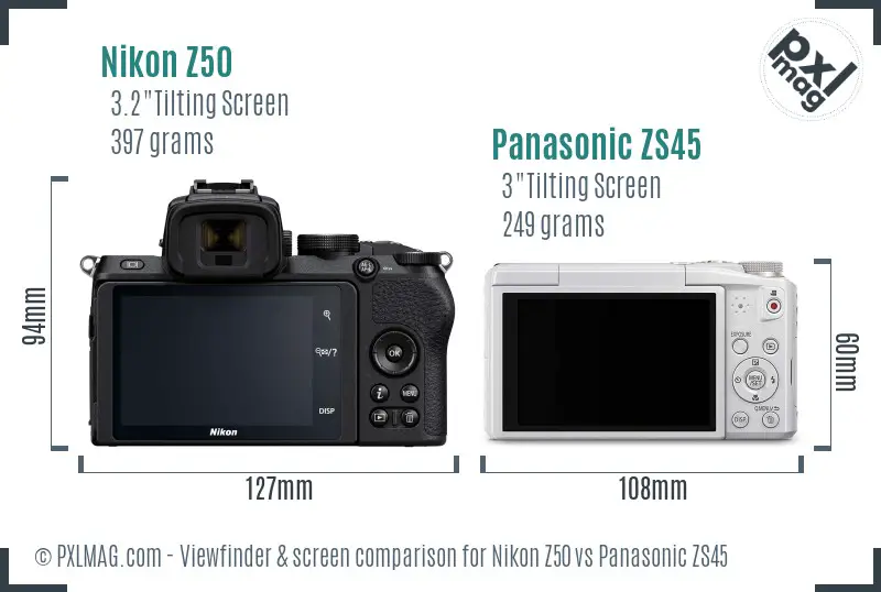 Nikon Z50 vs Panasonic ZS45 Screen and Viewfinder comparison