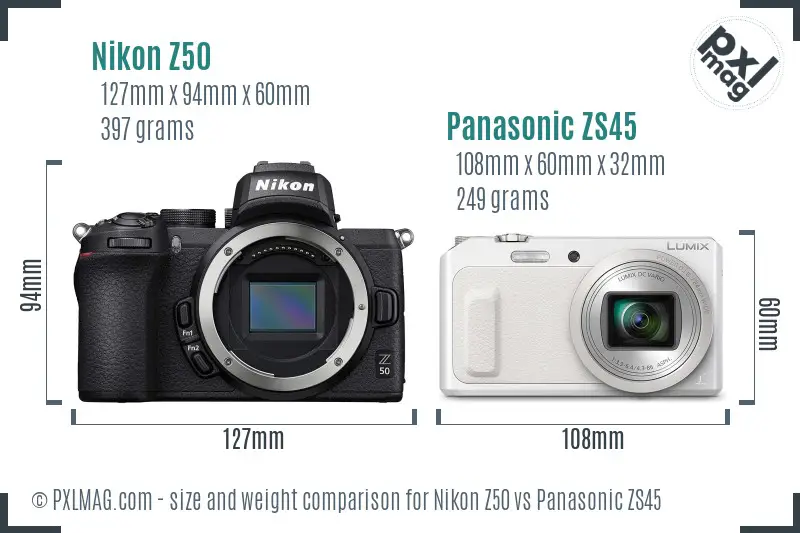 Nikon Z50 vs Panasonic ZS45 size comparison