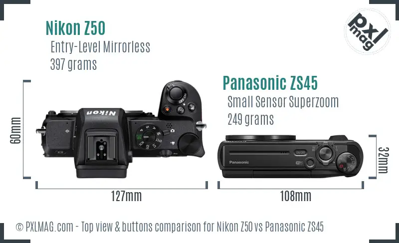 Nikon Z50 vs Panasonic ZS45 top view buttons comparison
