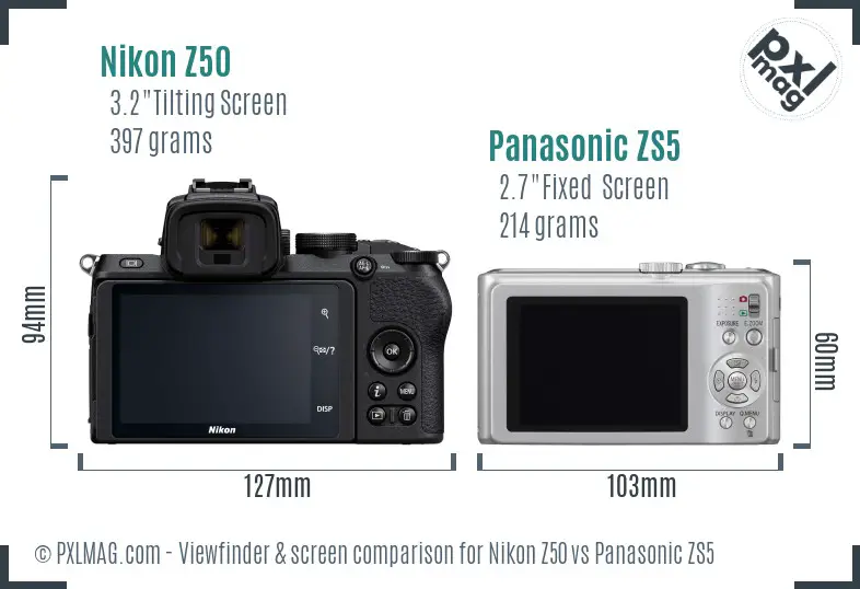Nikon Z50 vs Panasonic ZS5 Screen and Viewfinder comparison