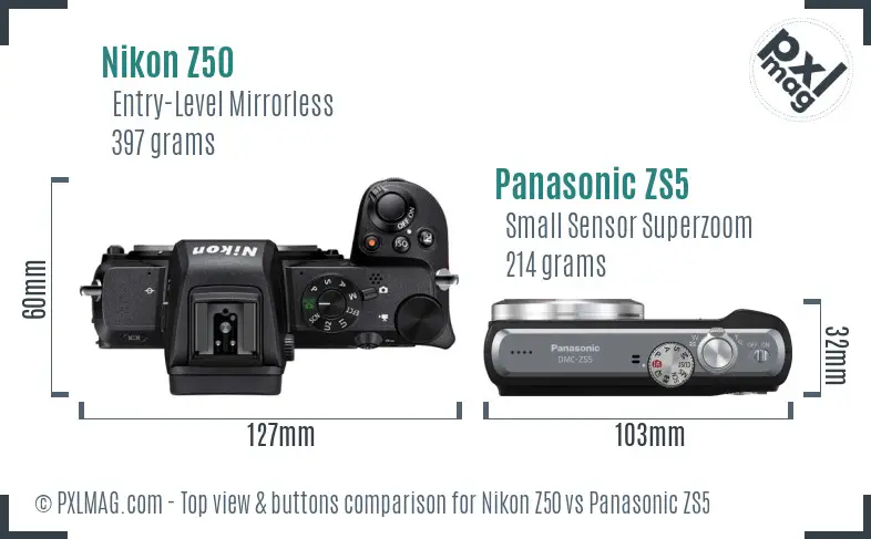 Nikon Z50 vs Panasonic ZS5 top view buttons comparison