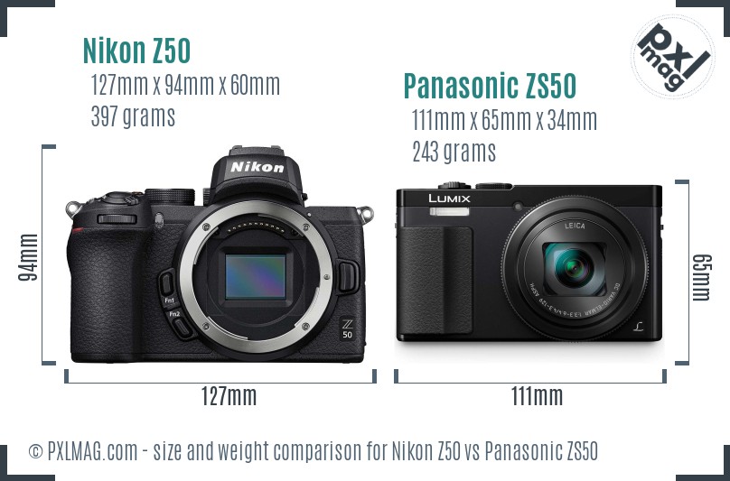 Nikon Z50 vs Panasonic ZS50 size comparison