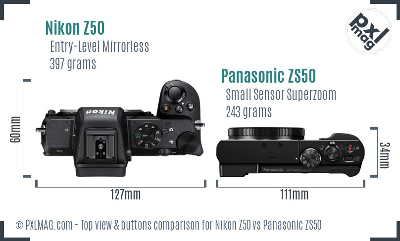 Nikon Z50 vs Panasonic ZS50 top view buttons comparison