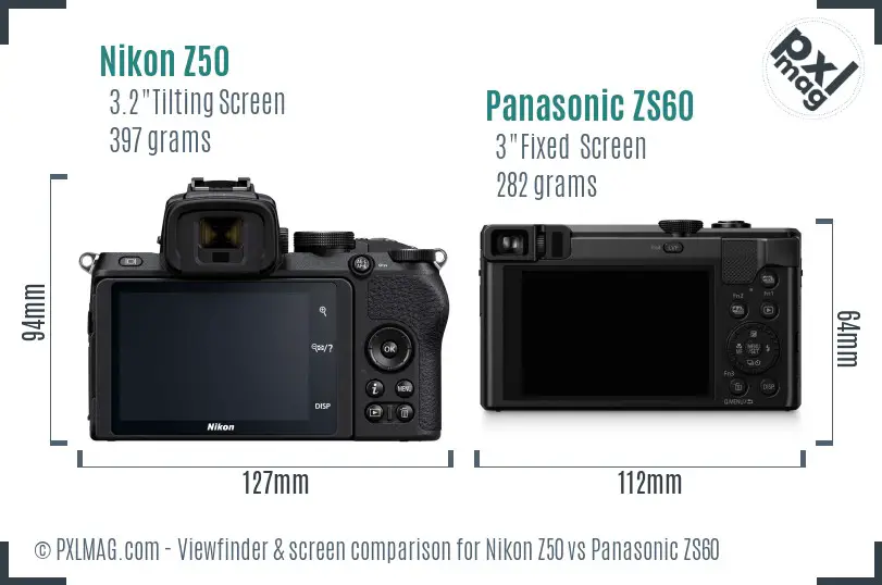 Nikon Z50 vs Panasonic ZS60 Screen and Viewfinder comparison