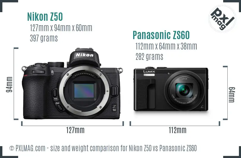 Nikon Z50 vs Panasonic ZS60 size comparison