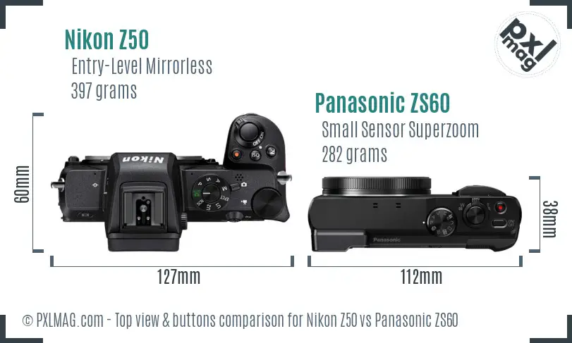 Nikon Z50 vs Panasonic ZS60 top view buttons comparison