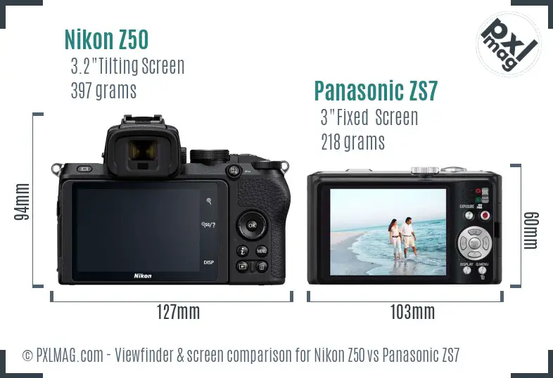 Nikon Z50 vs Panasonic ZS7 Screen and Viewfinder comparison