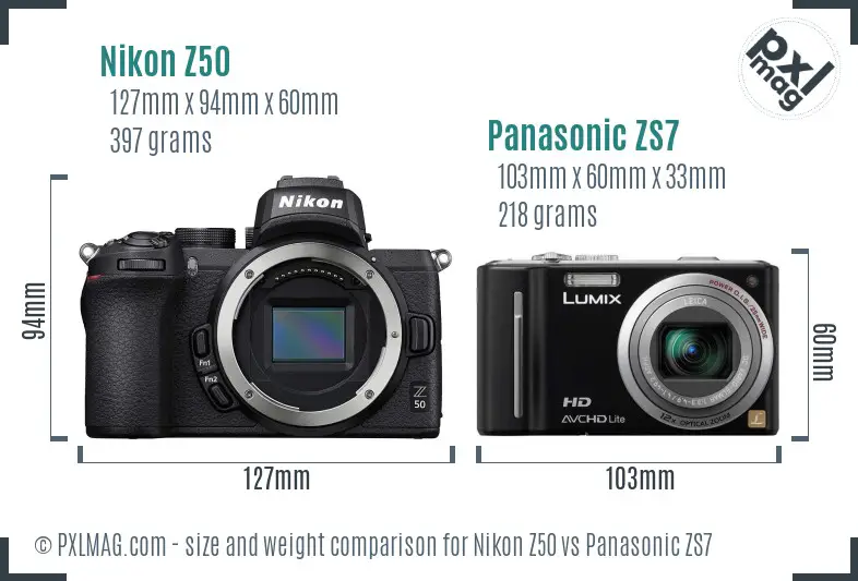 Nikon Z50 vs Panasonic ZS7 size comparison