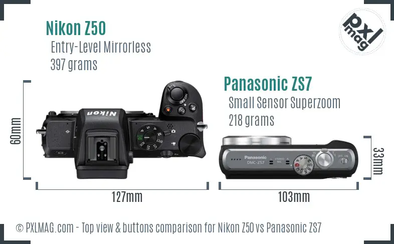 Nikon Z50 vs Panasonic ZS7 top view buttons comparison
