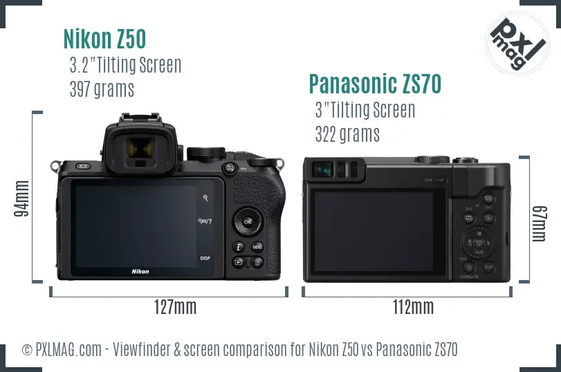 Nikon Z50 vs Panasonic ZS70 Screen and Viewfinder comparison