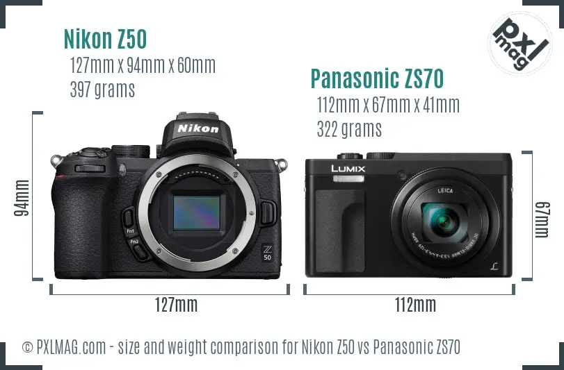 Nikon Z50 vs Panasonic ZS70 size comparison