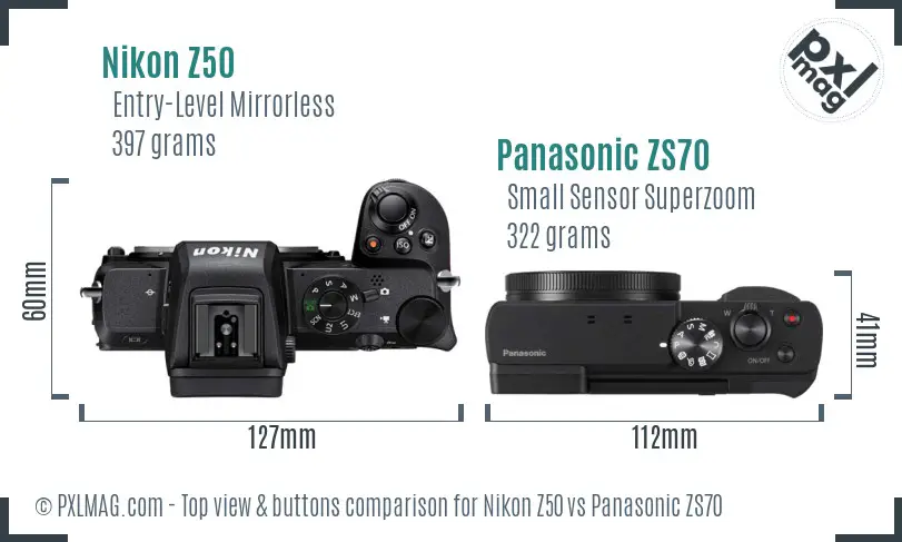 Nikon Z50 vs Panasonic ZS70 top view buttons comparison
