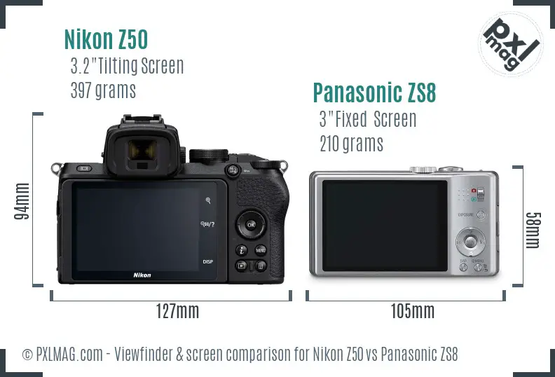 Nikon Z50 vs Panasonic ZS8 Screen and Viewfinder comparison