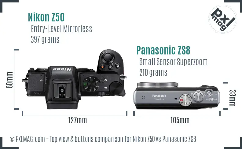 Nikon Z50 vs Panasonic ZS8 top view buttons comparison