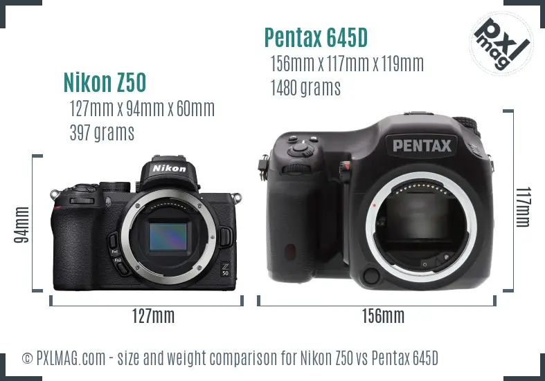 Nikon Z50 vs Pentax 645D size comparison