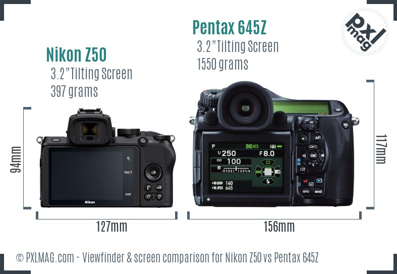 Nikon Z50 vs Pentax 645Z Screen and Viewfinder comparison