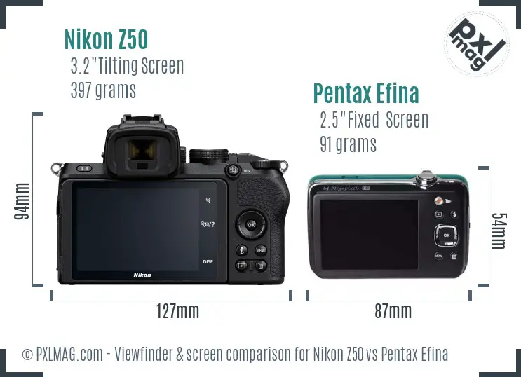 Nikon Z50 vs Pentax Efina Screen and Viewfinder comparison