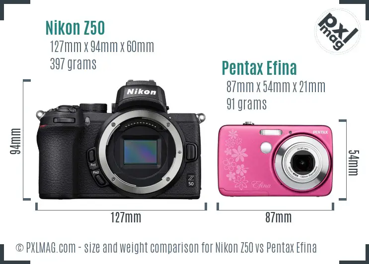 Nikon Z50 vs Pentax Efina size comparison