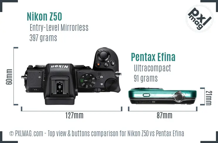 Nikon Z50 vs Pentax Efina top view buttons comparison