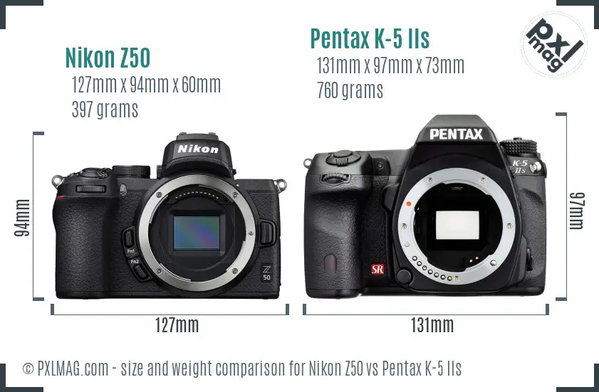 Nikon Z50 vs Pentax K-5 IIs size comparison