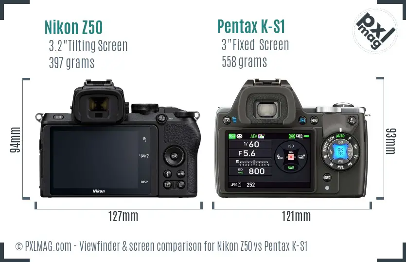 Nikon Z50 vs Pentax K-S1 Screen and Viewfinder comparison
