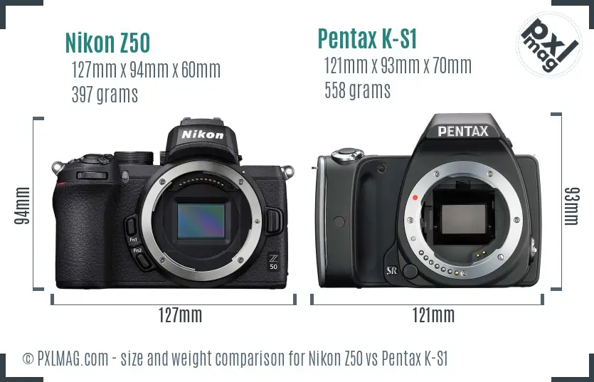 Nikon Z50 vs Pentax K-S1 size comparison