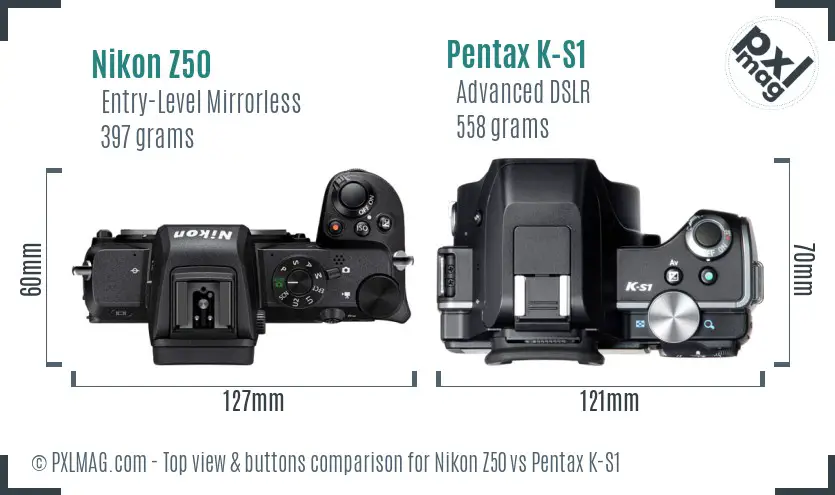 Nikon Z50 vs Pentax K-S1 top view buttons comparison
