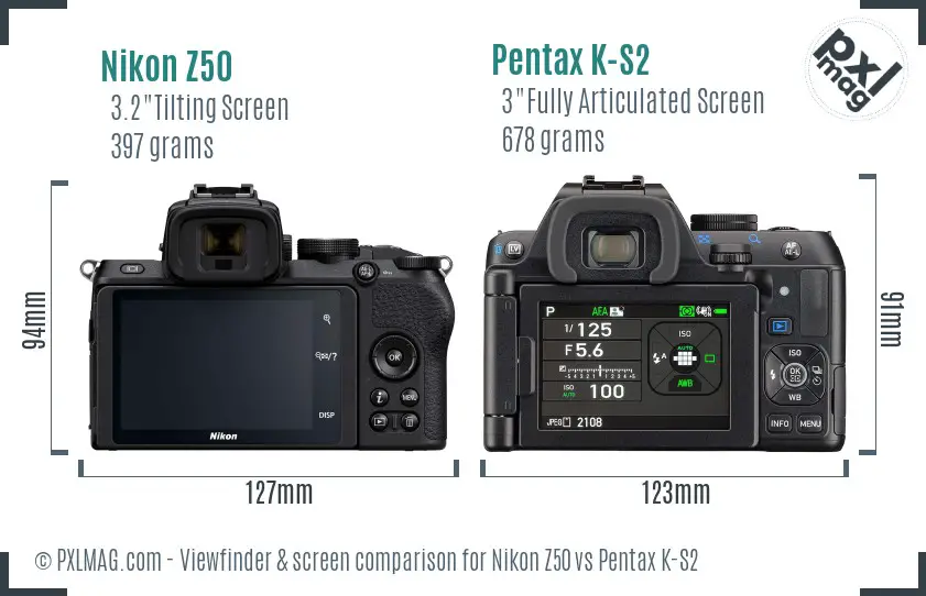 Nikon Z50 vs Pentax K-S2 Screen and Viewfinder comparison