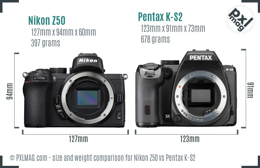 Nikon Z50 vs Pentax K-S2 size comparison