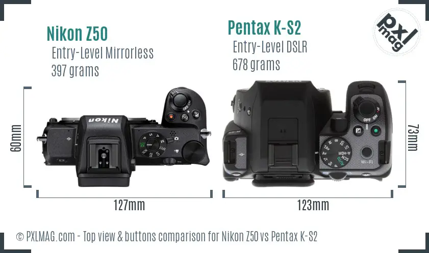 Nikon Z50 vs Pentax K-S2 top view buttons comparison