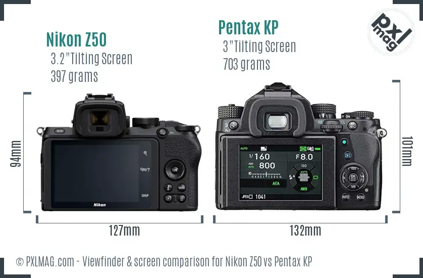 Nikon Z50 vs Pentax KP Screen and Viewfinder comparison