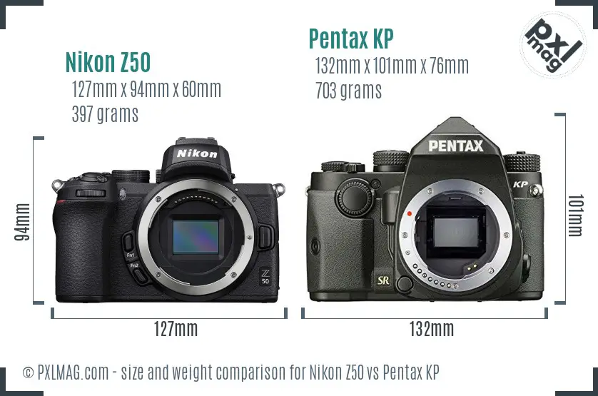 Nikon Z50 vs Pentax KP size comparison