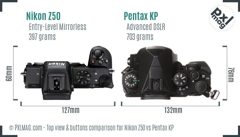 Nikon Z50 vs Pentax KP top view buttons comparison